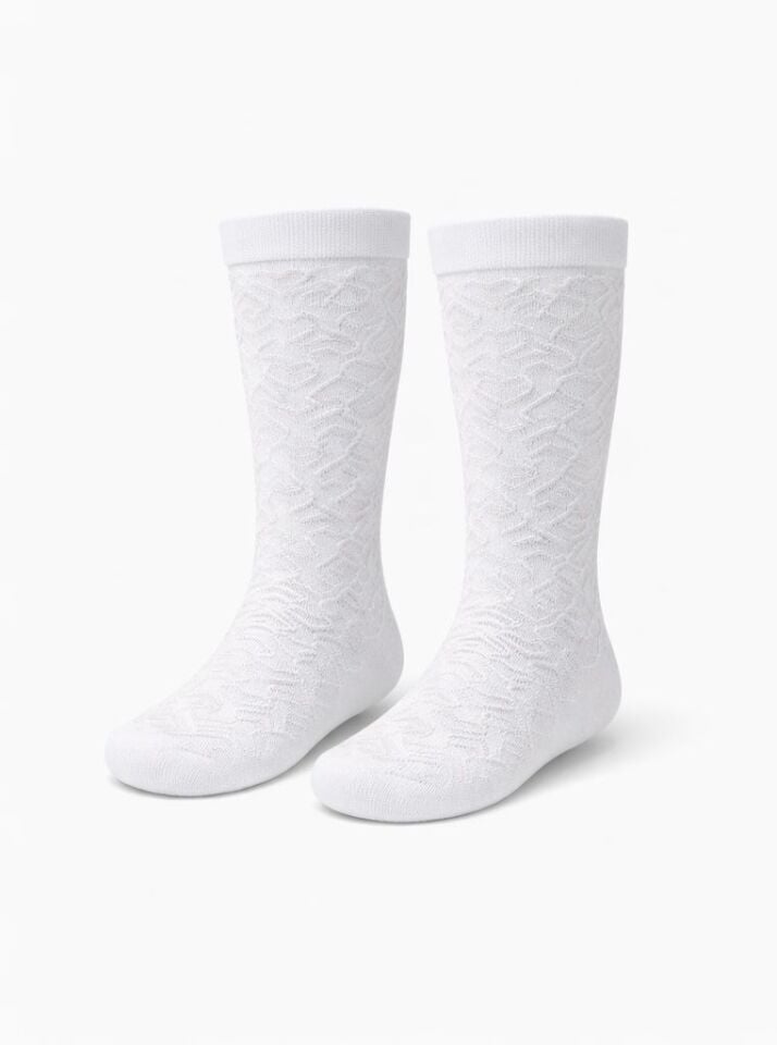 Kız Çocuk 3'lü Beyaz Diz Altı Çorap