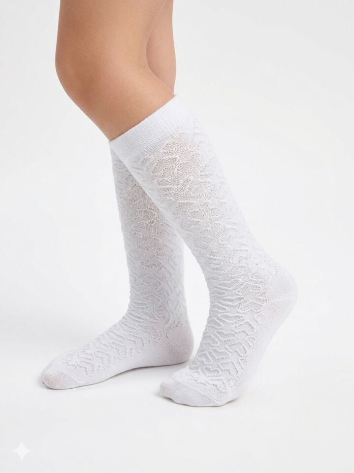 Kız Çocuk 3'lü Beyaz Diz Altı Çorap