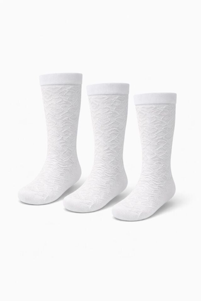 Kız Çocuk 3'lü Beyaz Diz Altı Çorap