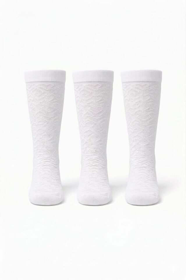 Kız Çocuk 3'lü Beyaz Diz Altı Çorap