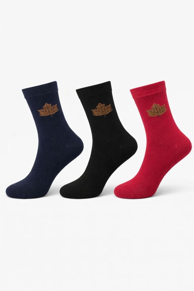 Kadın 3'lü Yaprak Desen Çorap