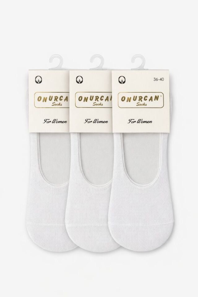 Kadın 3'lü Silikonlu Beyaz Babet Çorap