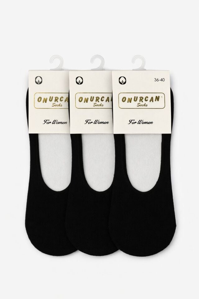 Kadın 3'lü Silikonlu Siyah Babet Çorap