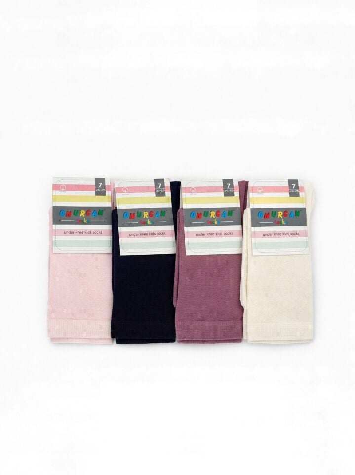 Pamuklu 4'lü Kız Çocuk Diz Altı Okul Çorabı