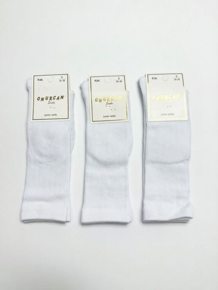 Çocuk 3'lü Diz Altı Beyaz Çorap