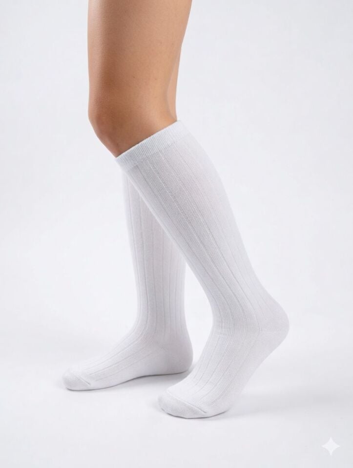 Çocuk 3'lü Diz Altı Beyaz Çorap
