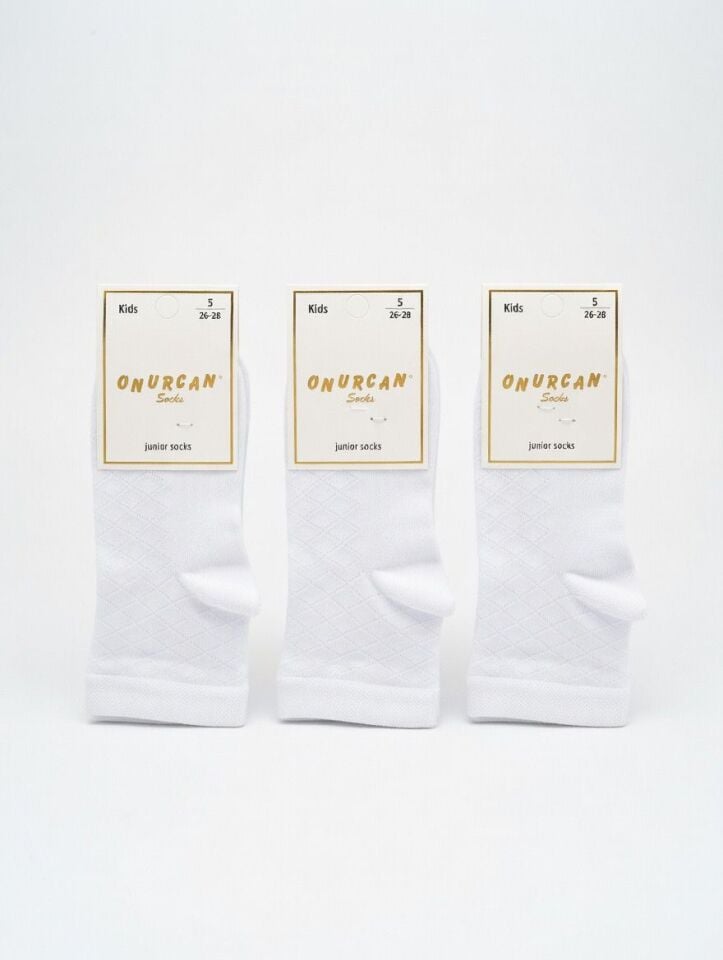 Çocuk Pamuklu Hava Alan 3'lü Beyaz Çorap