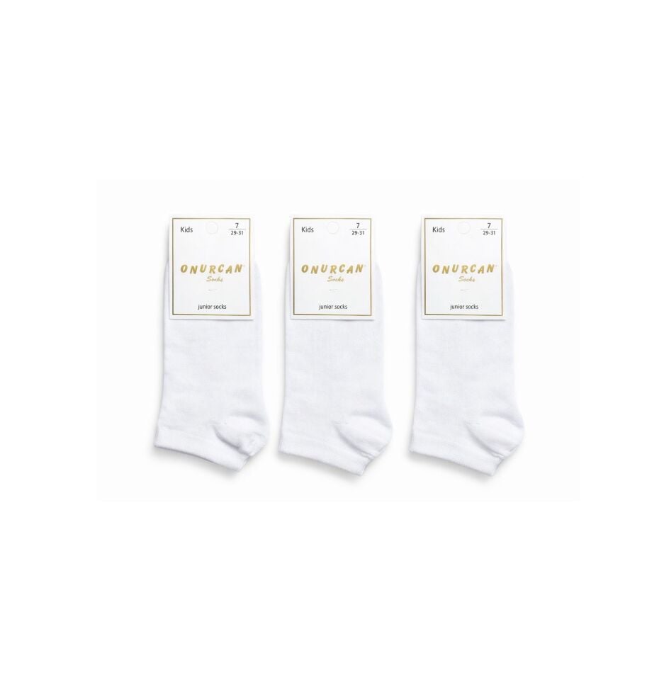 Çocuk 3'lü Pamuklu Beyaz Renk Patik Çorap