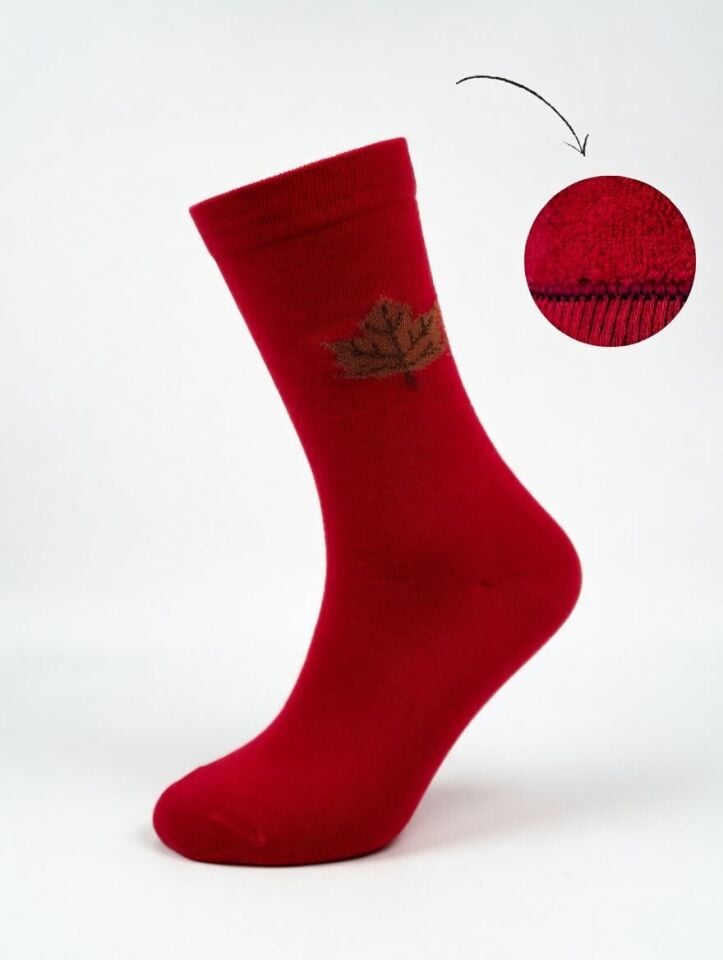 Kadın 3'lü Yaprak Desen Kışlık Havlu Çorap