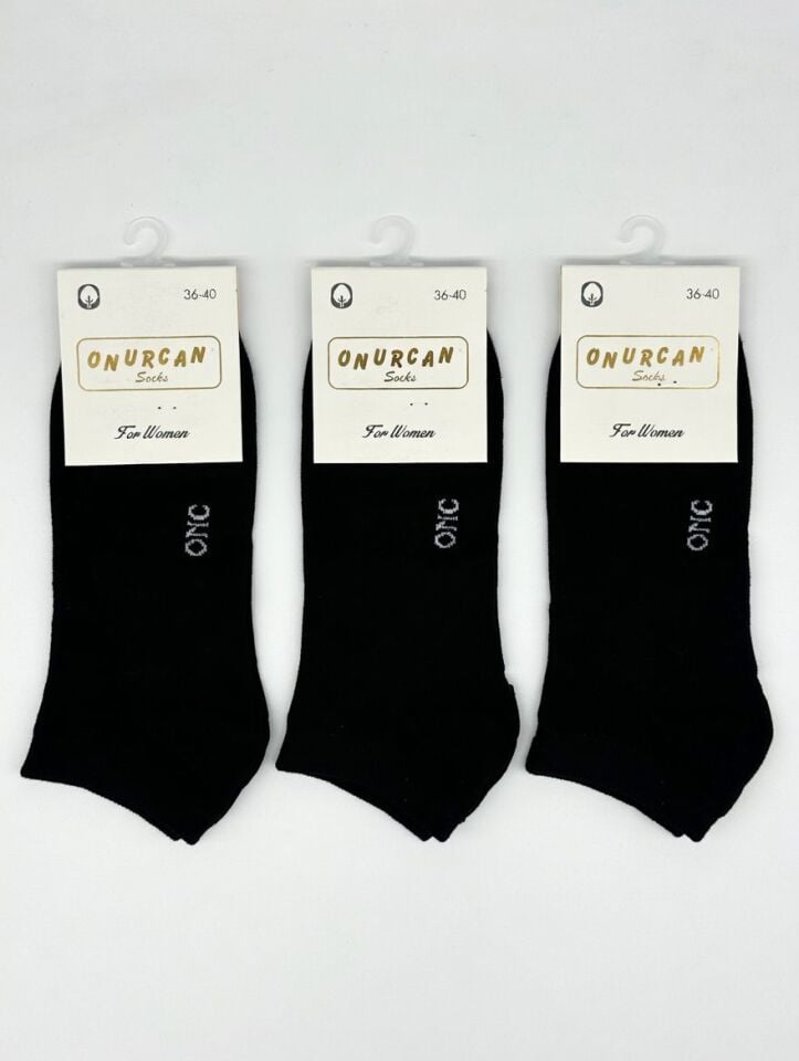 Düz Siyah Kadın 3'lü Patik Çorap