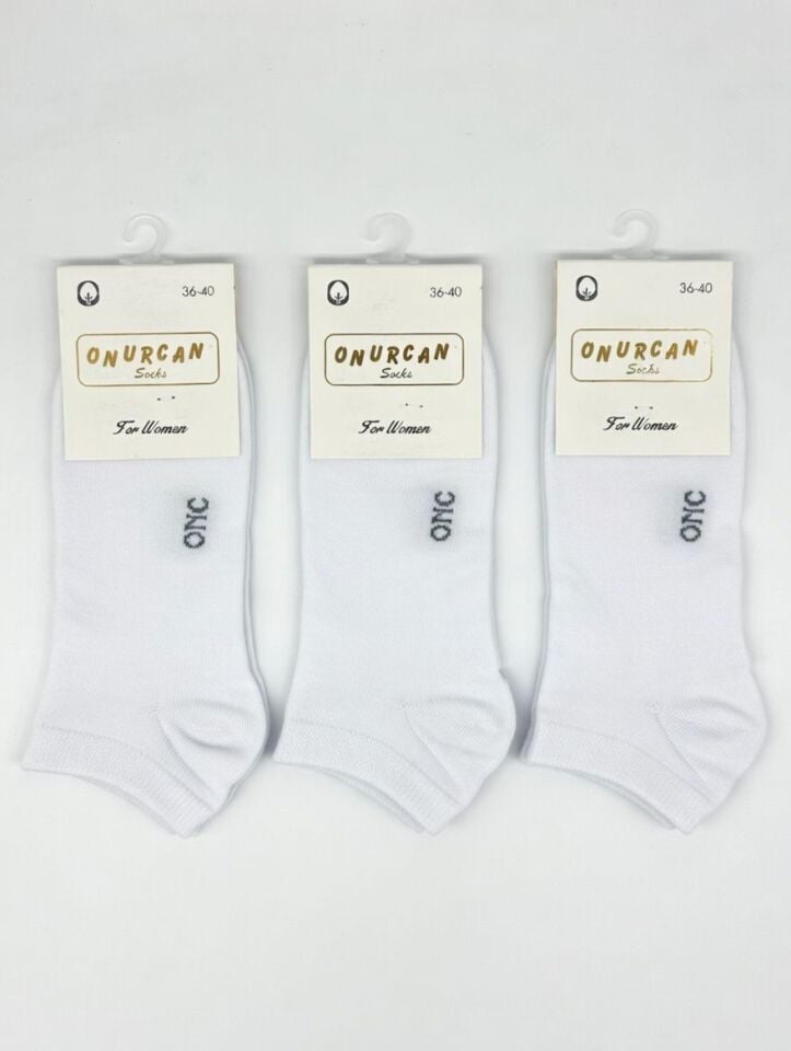 Düz Beyaz Kadın 3'lü Patik Çorap