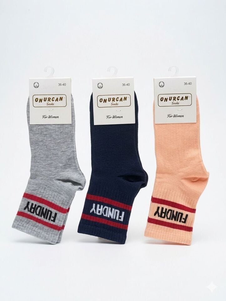 Kadın Fun Day Yazılı 3'lü Spor Çorabı