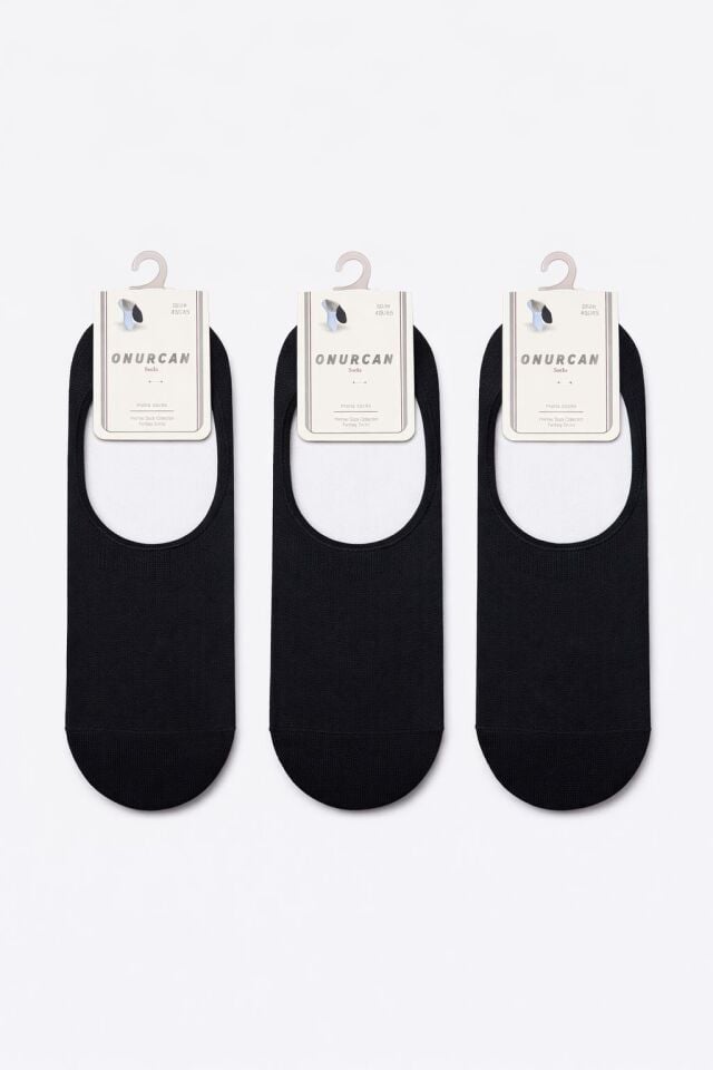 Erkek 3'lü Silikonlu Siyah Babet Çorap