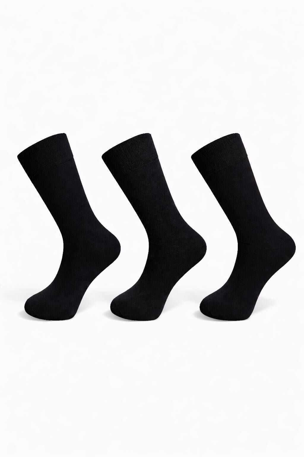 Erkek 3'lü Özel Esnek Lastik Siyah Klasik Çorap