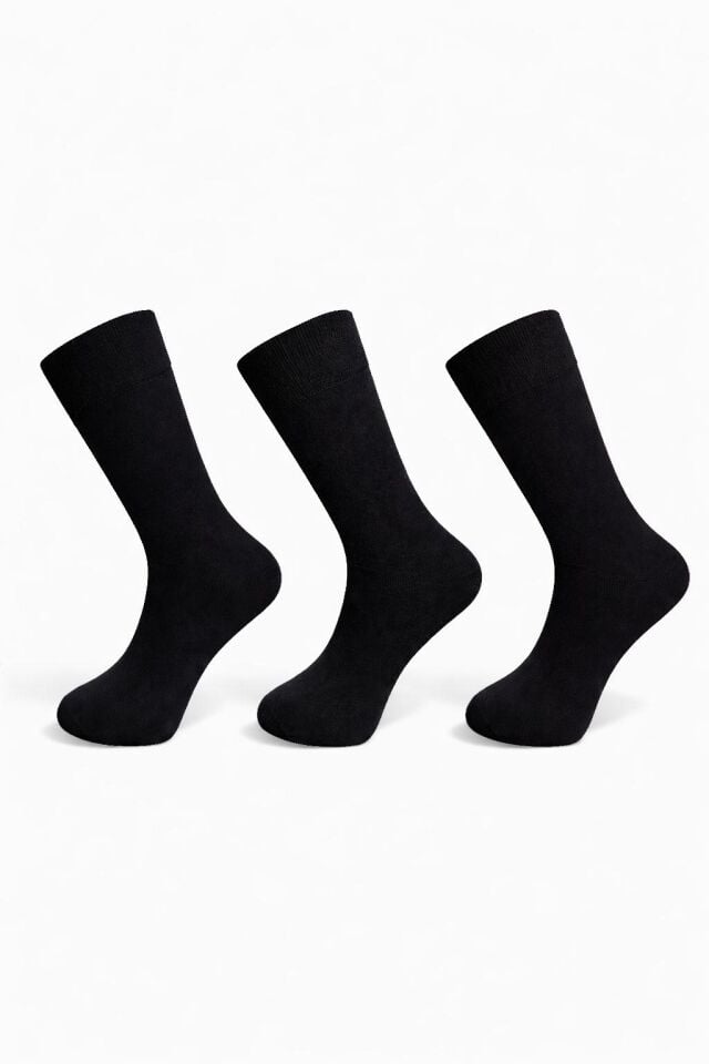 Erkek 3'lü Özel Esnek Lastik Siyah Klasik Çorap