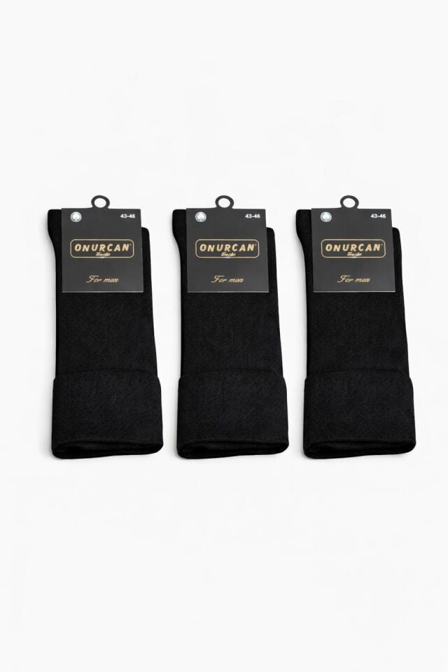 Erkek 3'lü Özel Esnek Lastik Siyah Klasik Çorap
