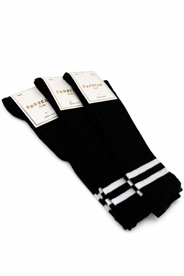 Çocuk 3'lü Golf Likralı Diz Altı Siyah Çorap